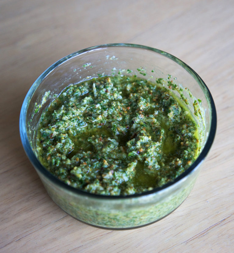 Pistachio Parsley Mint Pesto (with Flank Steak)