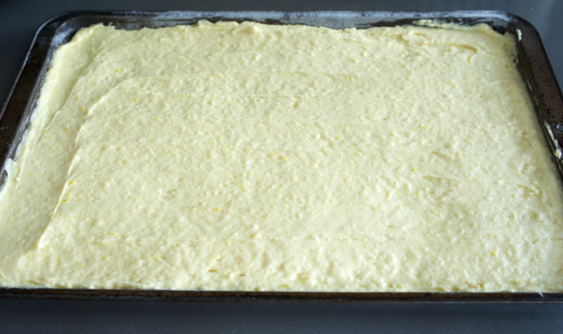 batter spread evenly onto baking sheet