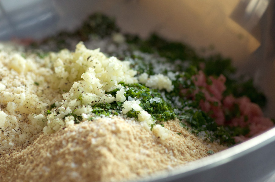 Garlic, Parsley, Breadcrumbs and Parmesan flavour the meatballs