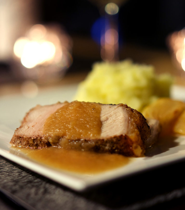 Spiced Pork Roast with Apple Onion Gravy